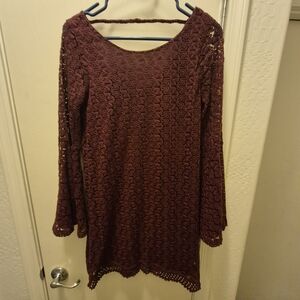 Design Lab Lord & Taylor Burgundy Long Sleeve Dress